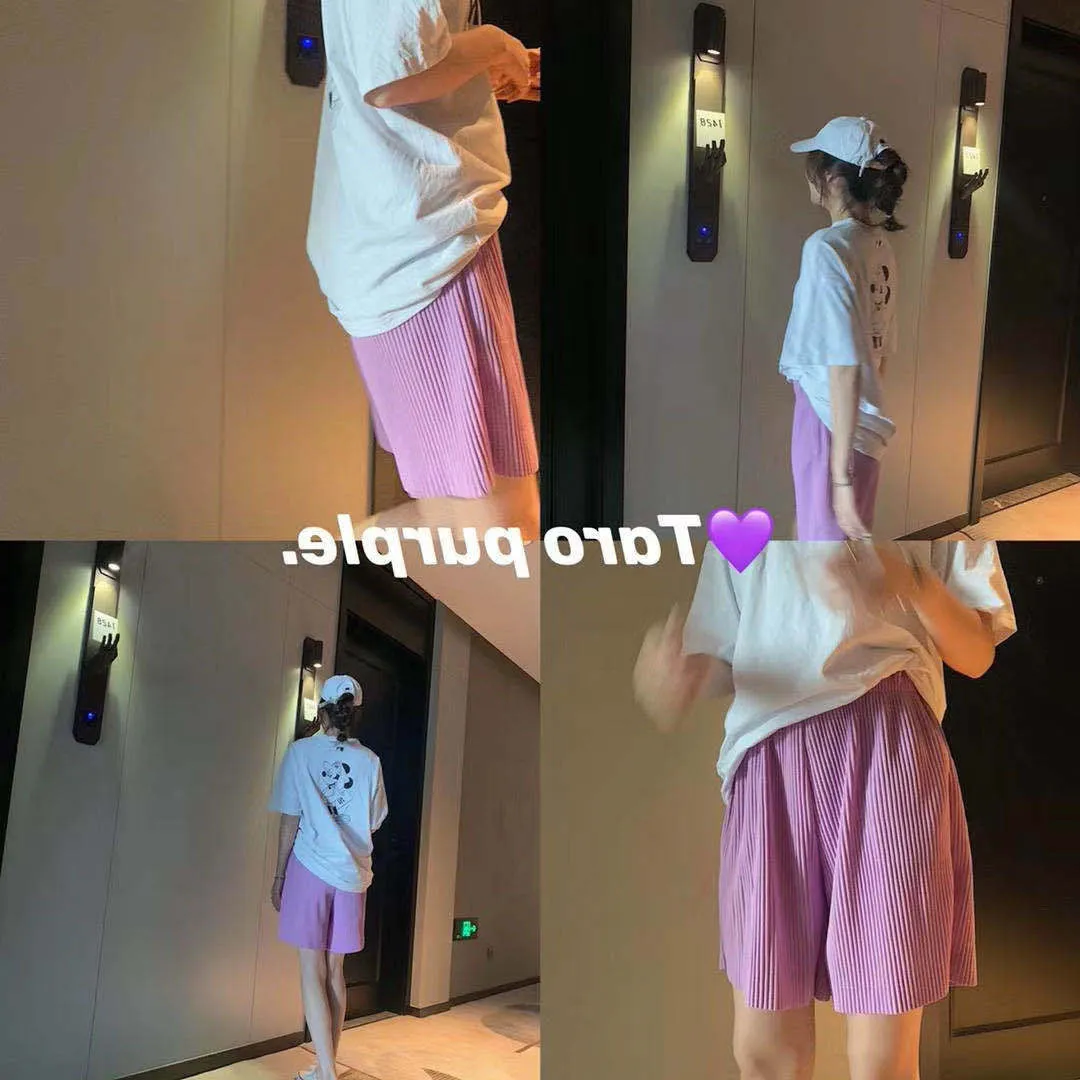 Pleated Wide Leg Chiffon Shorts Women All-Matching Korean High Waist Slim Look Outdoor Loose Ice Silk Pants Bermuda Shorts
