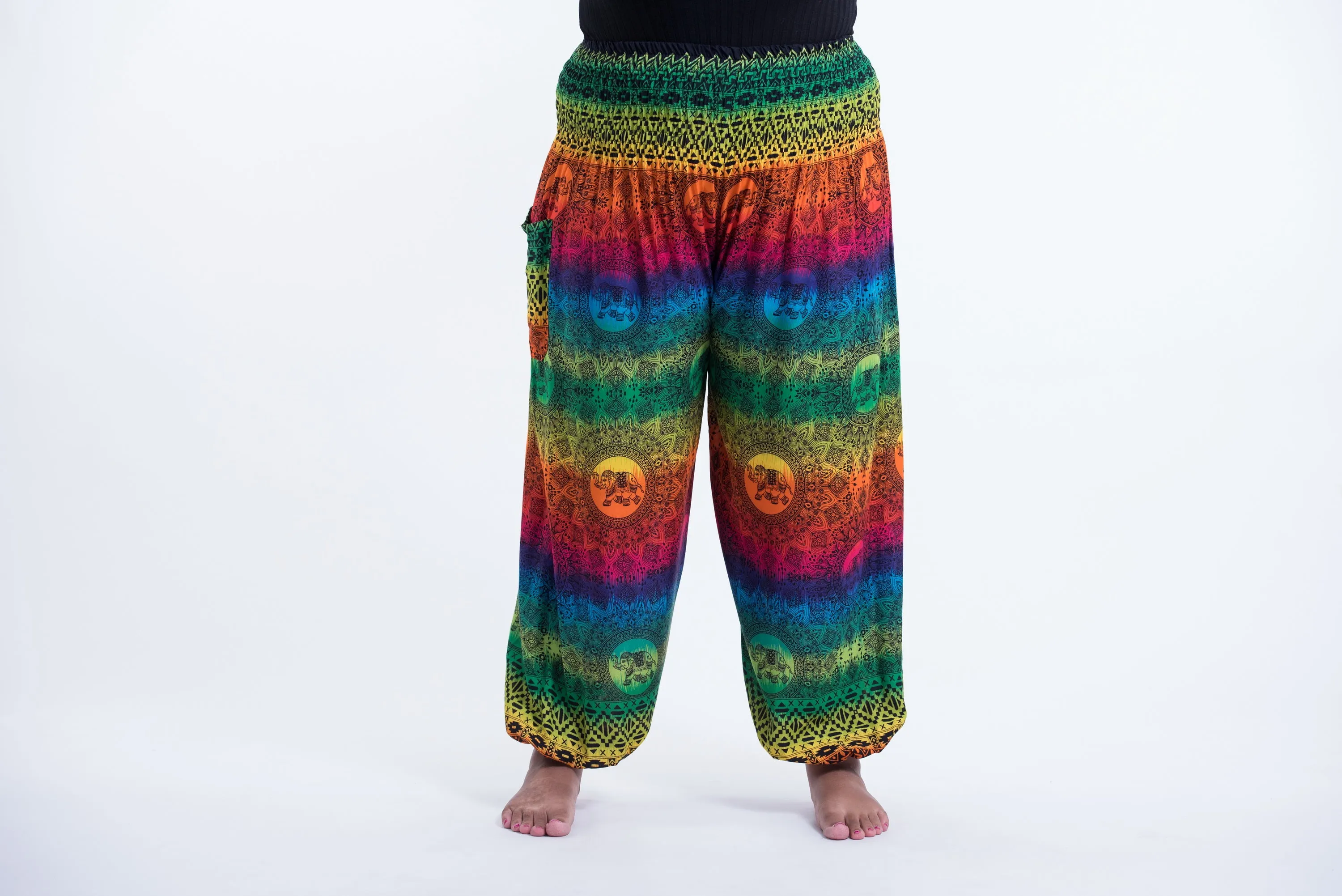 Plus Size Rainbow Elephant Unisex Elephant Pants in Green