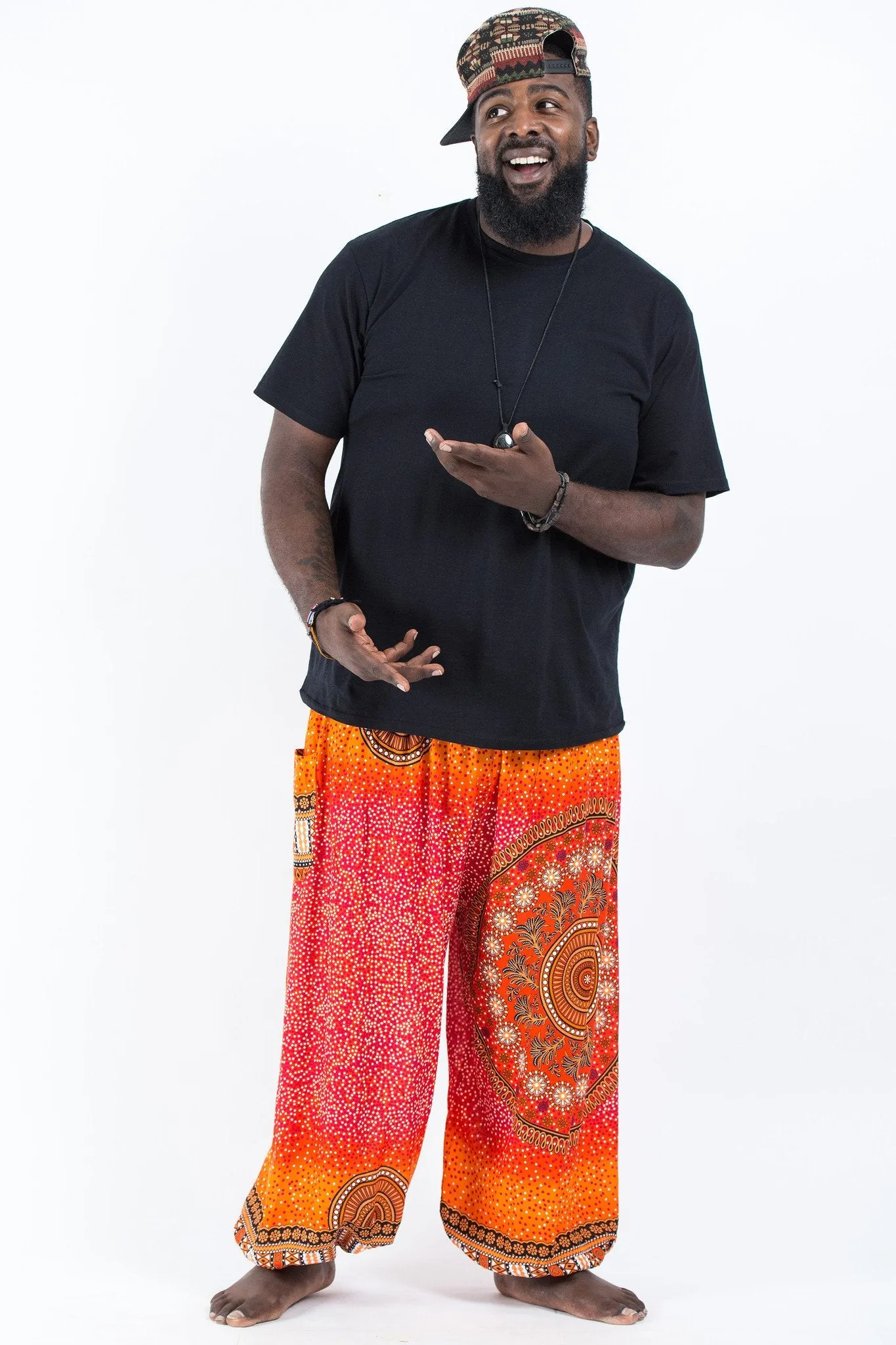 Plus Size Tribal Chakras Unisex Harem Pants in Orange