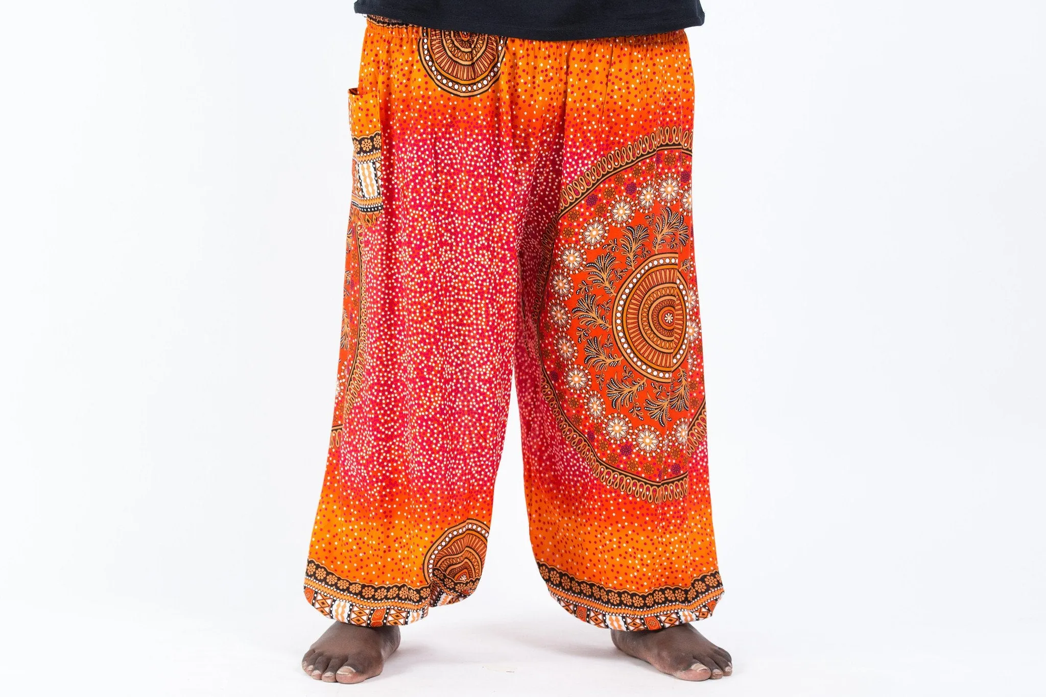 Plus Size Tribal Chakras Unisex Harem Pants in Orange