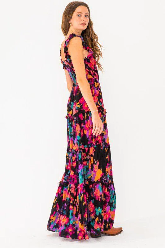 Printed Ruffle Maxi Dress