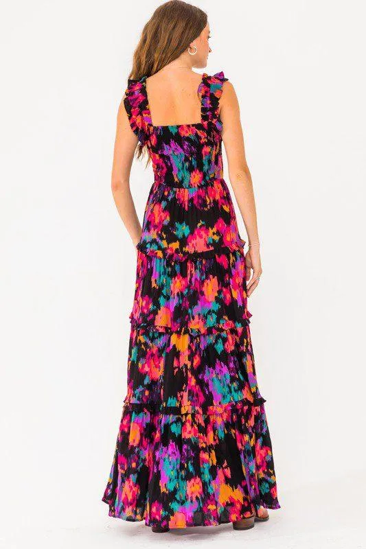 Printed Ruffle Maxi Dress