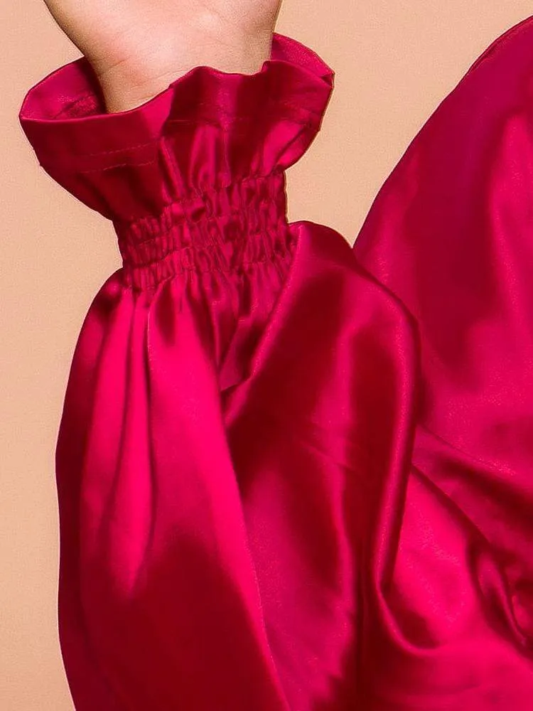 Puff Sleeve Loose Mini Satin Dress