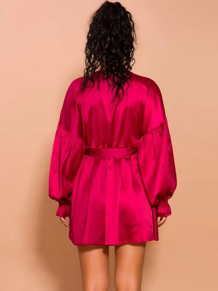 Puff Sleeve Loose Mini Satin Dress