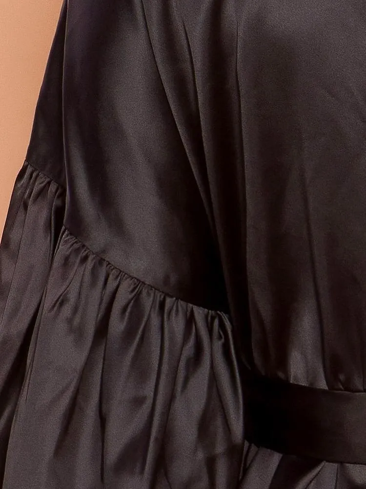 Puff Sleeve Loose Mini Satin Dress