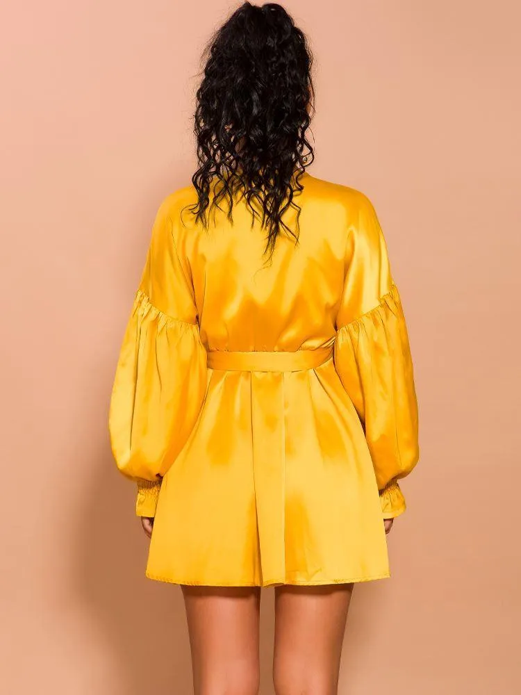 Puff Sleeve Loose Mini Satin Dress
