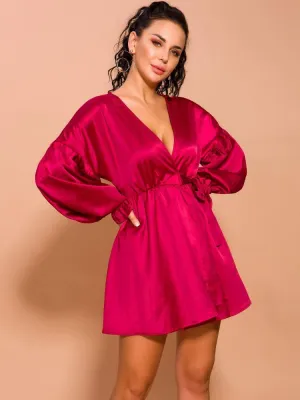 Puff Sleeve Loose Mini Satin Dress