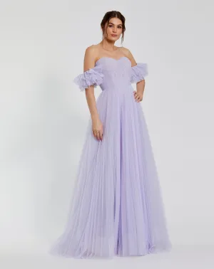 Purple Off The Shoulder Tulle A Line Gown