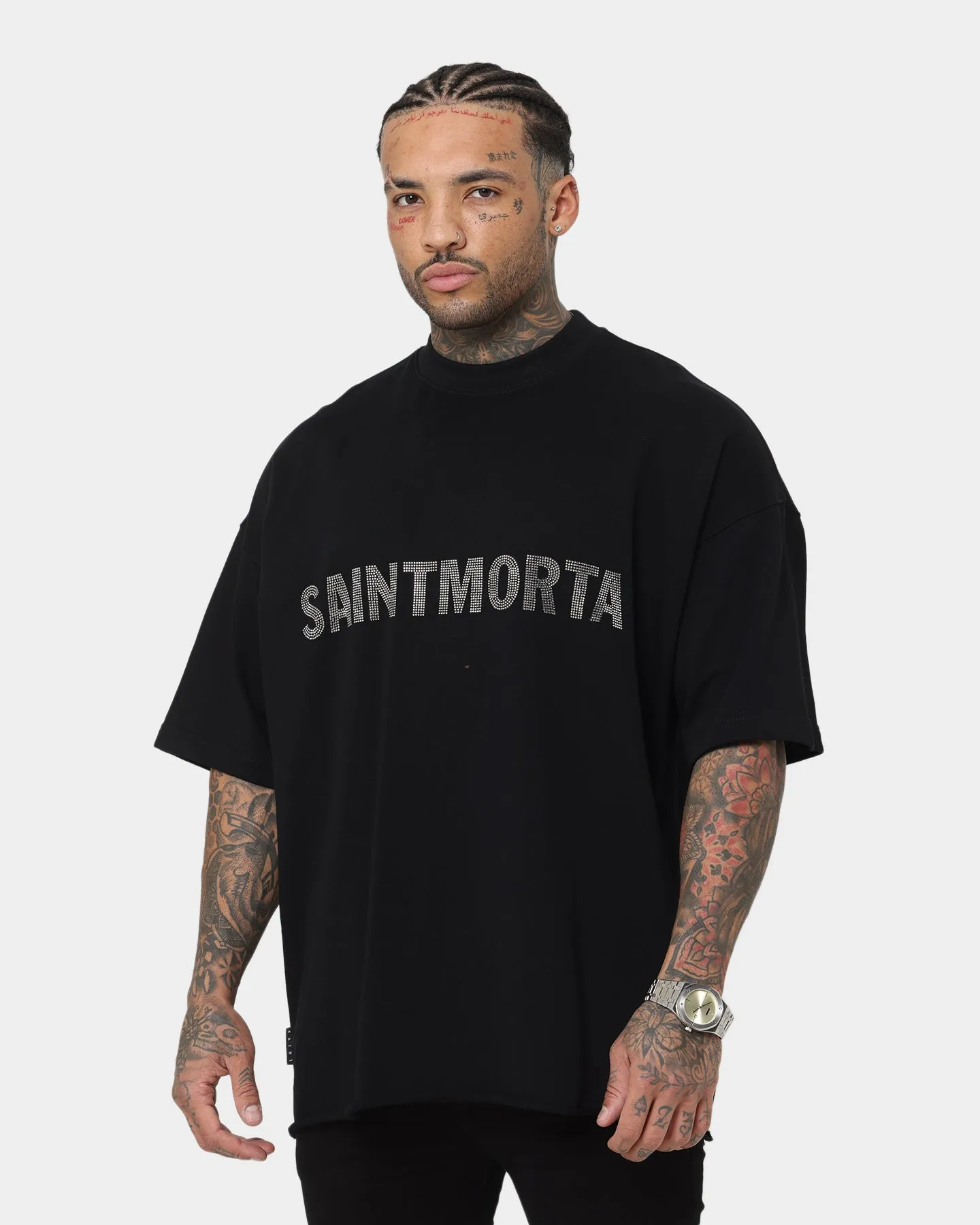 Saint Morta Yearbook Rhinestone Boxy T-Shirt Black/Black