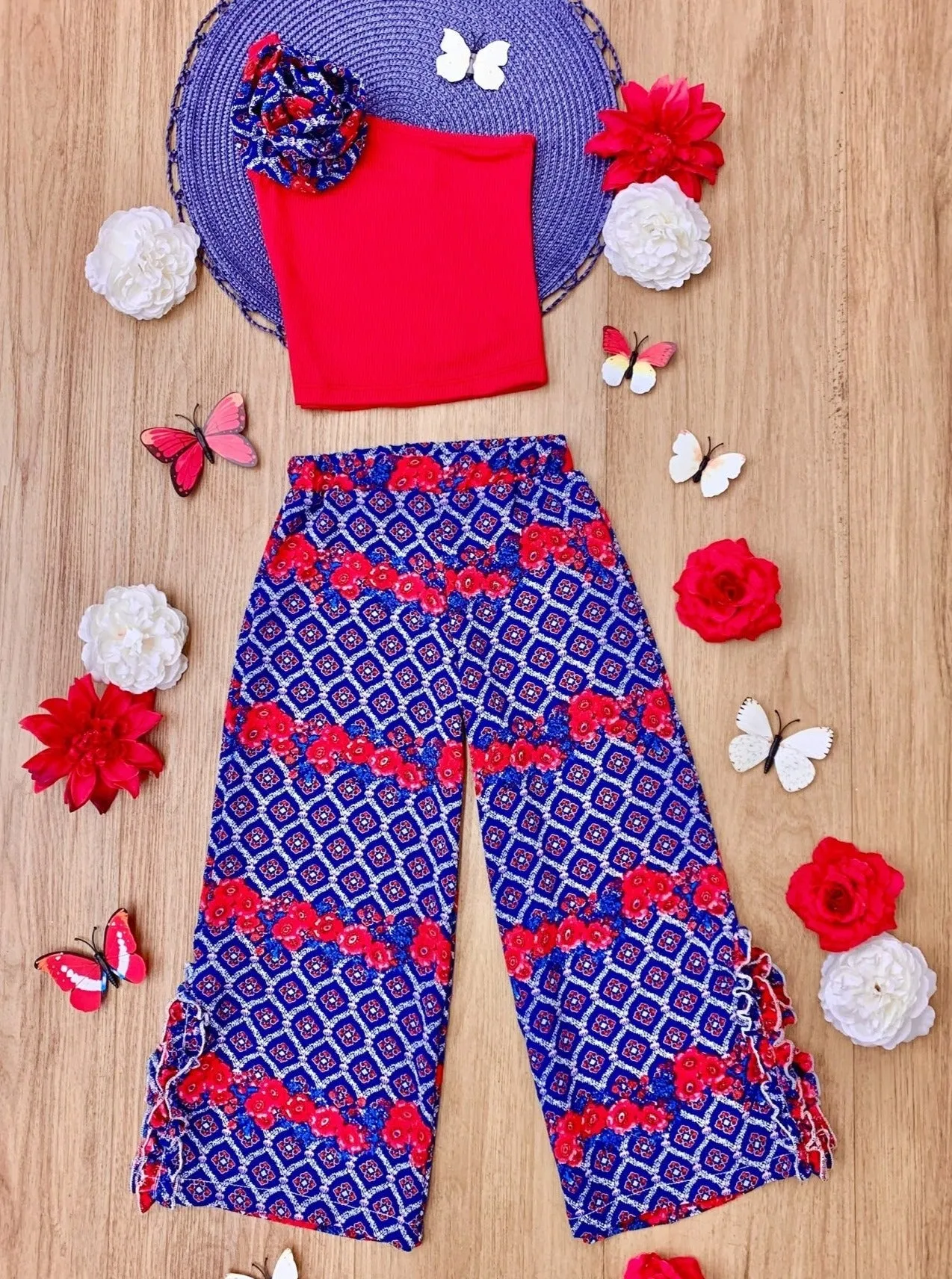 Sassy Summertime Rosettte Top and Matching Palazzo Pants Set