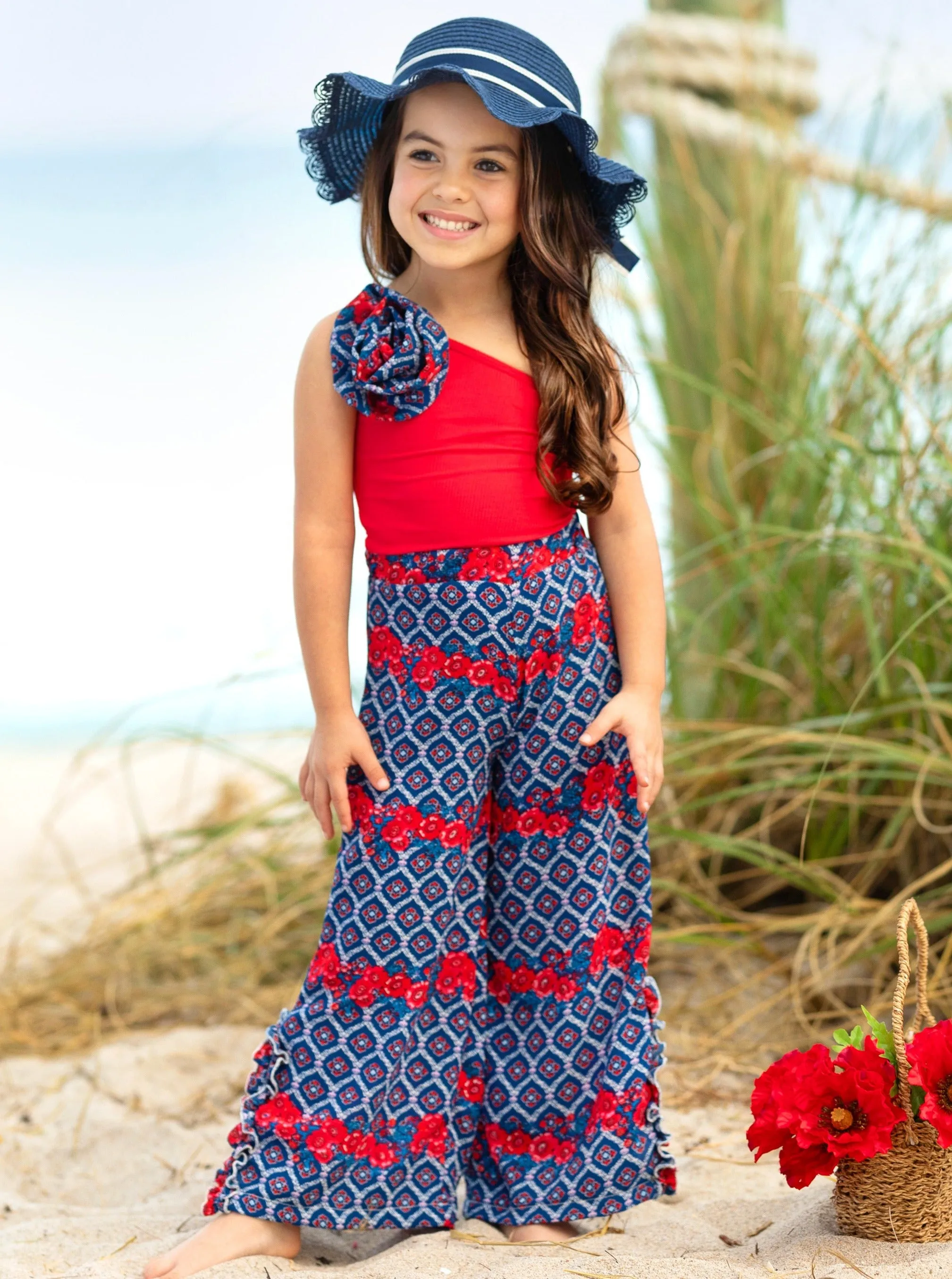 Sassy Summertime Rosettte Top and Matching Palazzo Pants Set