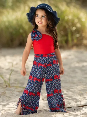 Sassy Summertime Rosettte Top and Matching Palazzo Pants Set