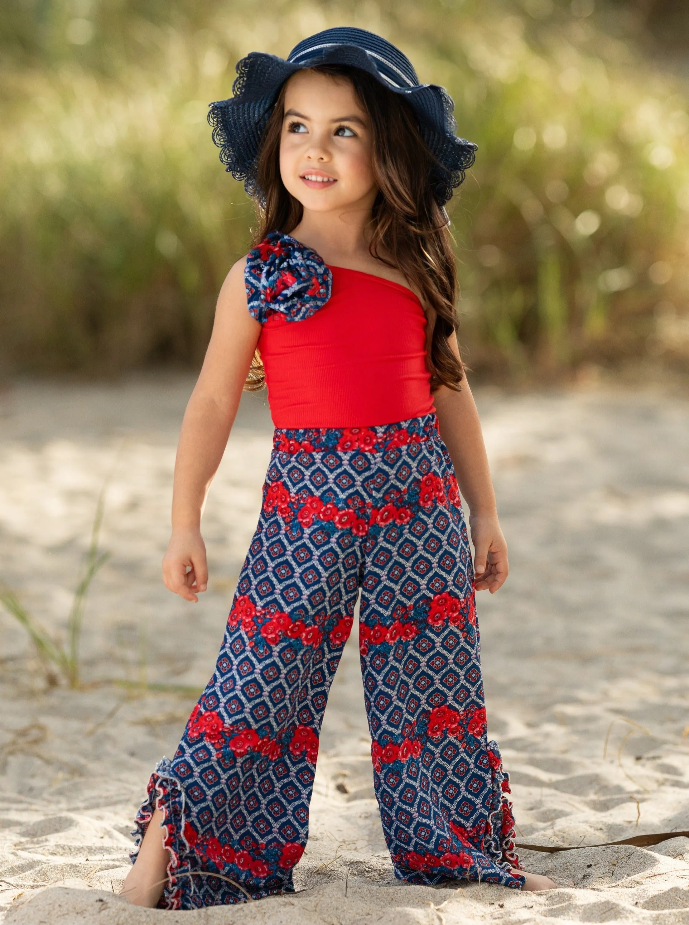 Sassy Summertime Rosettte Top and Matching Palazzo Pants Set