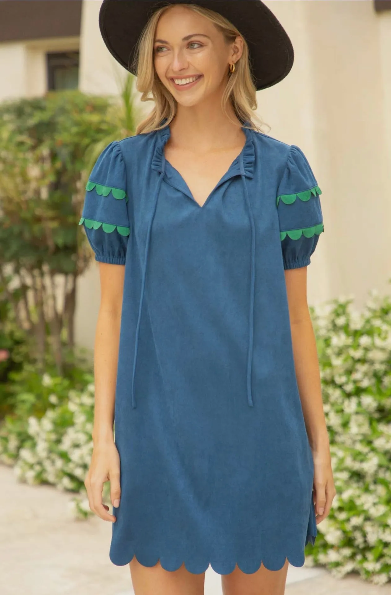 Scallop Detailed Suede Dress (2 colors)