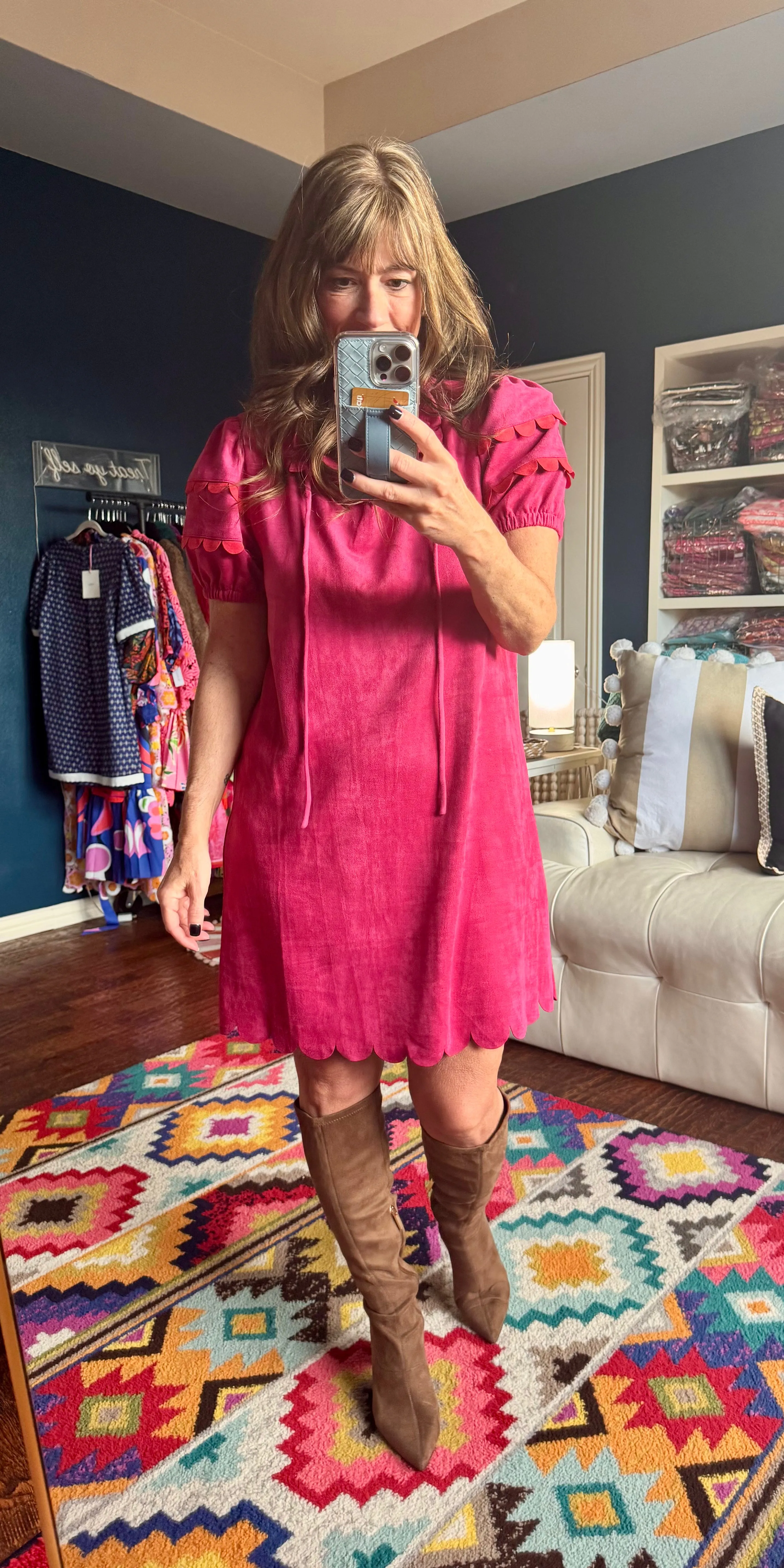 Scallop Detailed Suede Dress (2 colors)