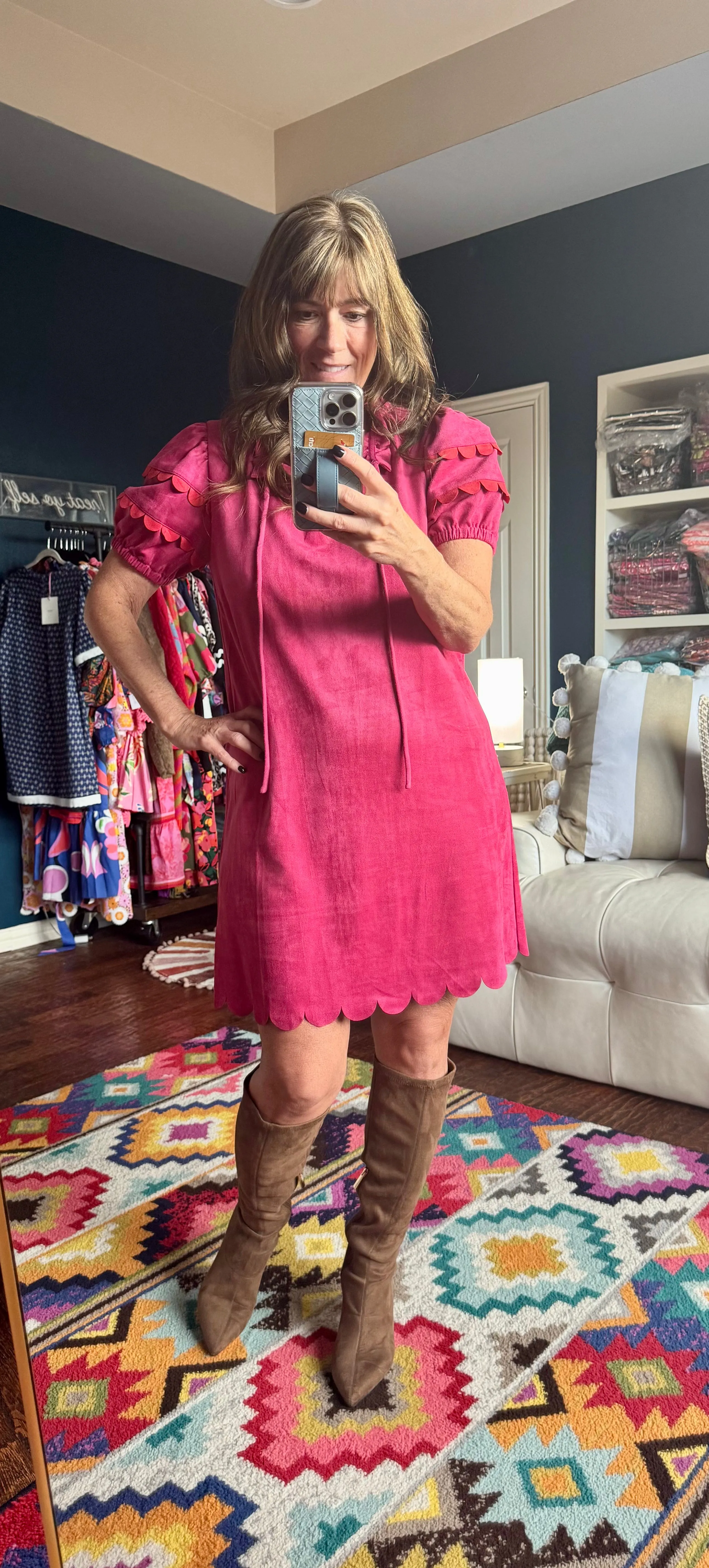 Scallop Detailed Suede Dress (2 colors)