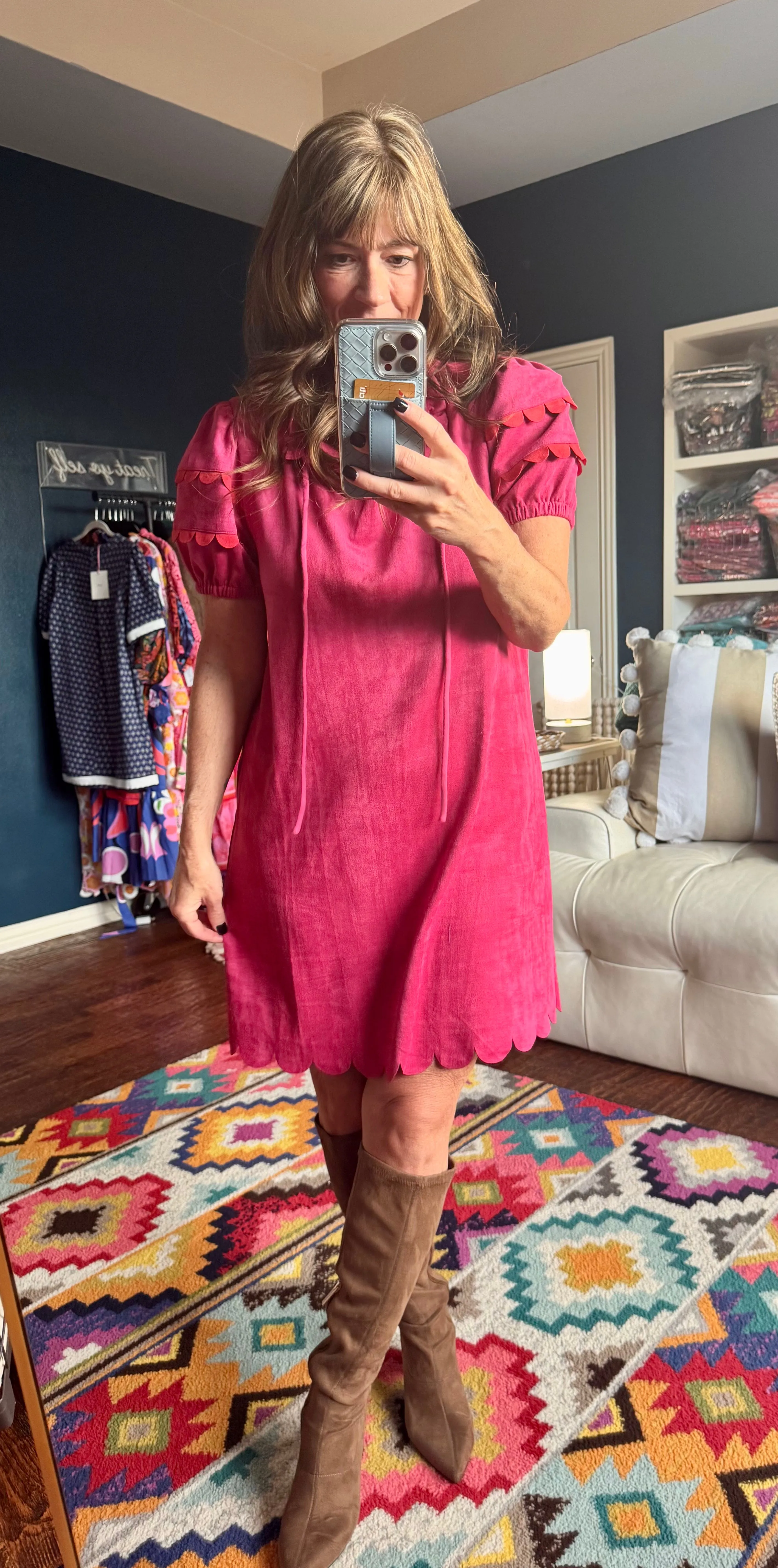 Scallop Detailed Suede Dress (2 colors)