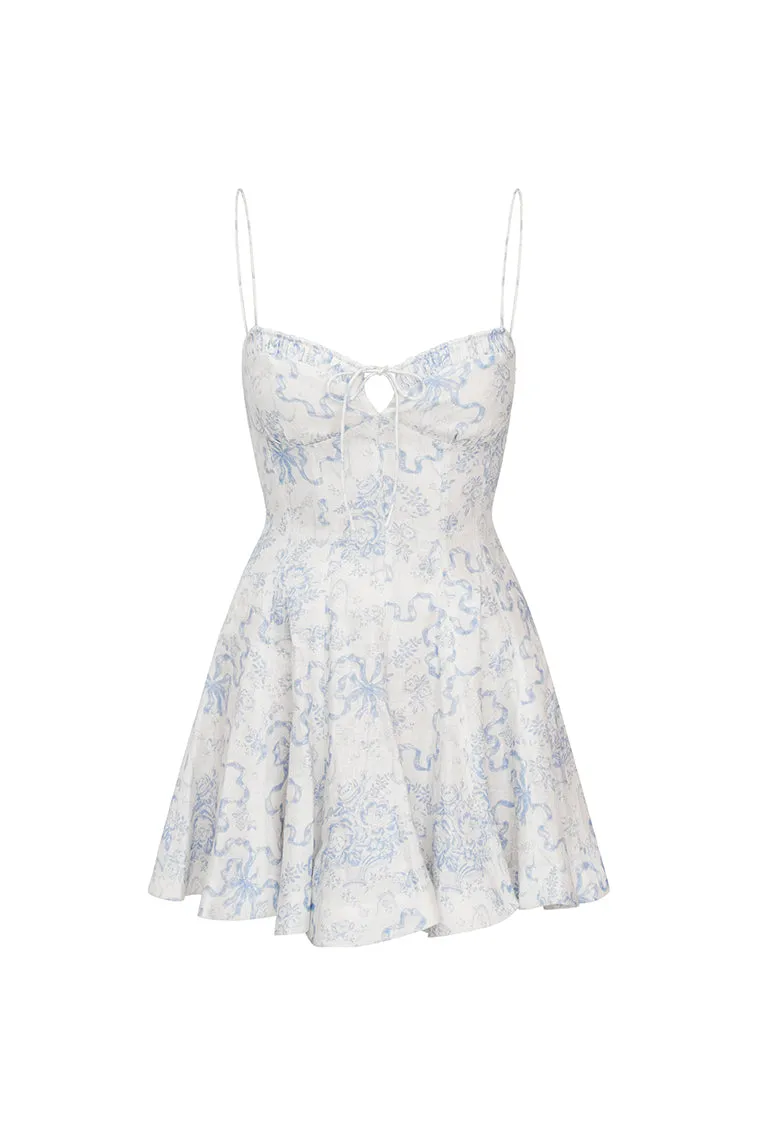 Shai Linen Bow Print Mini Dress