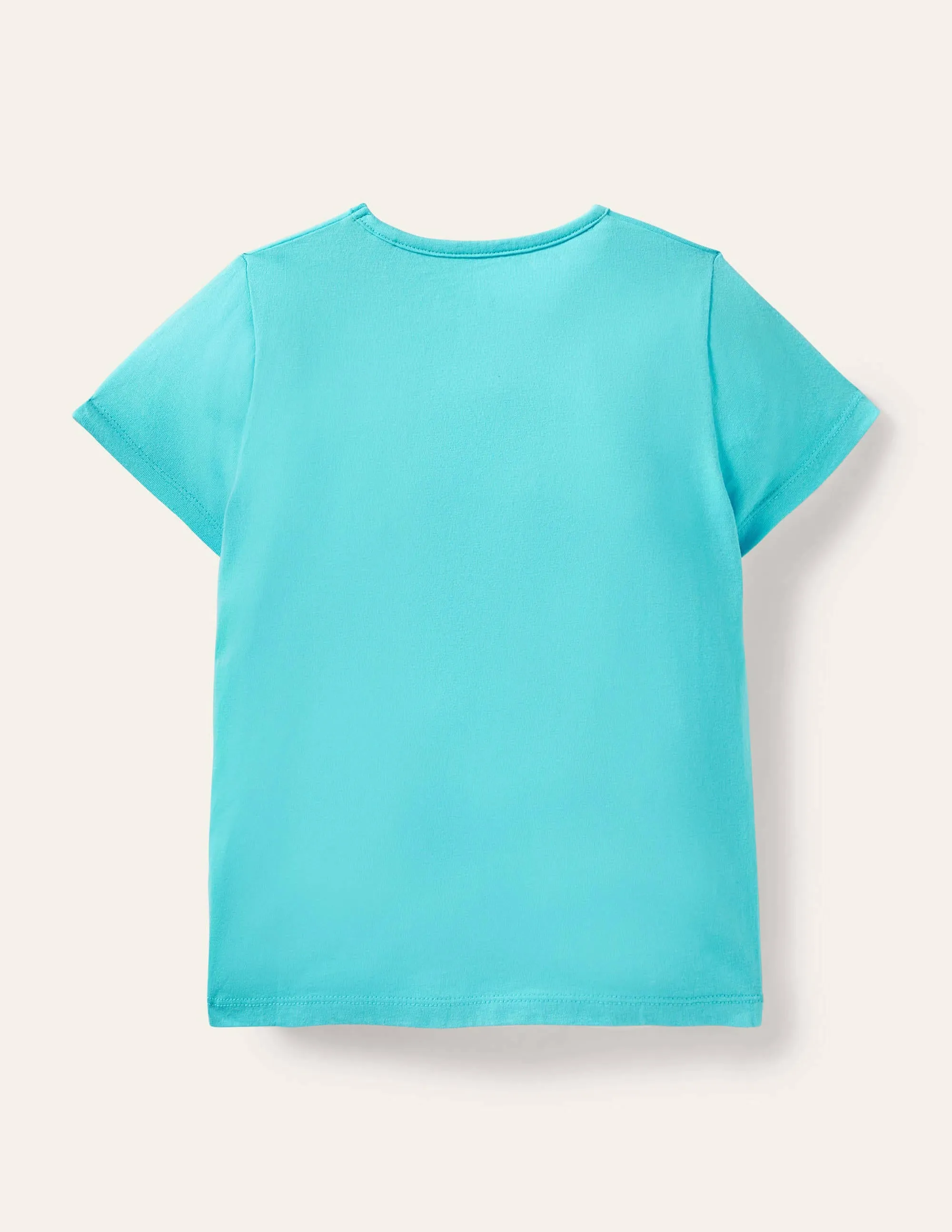 Short-sleeved Appliqué T-shirt-Turquoise Surfing Cats