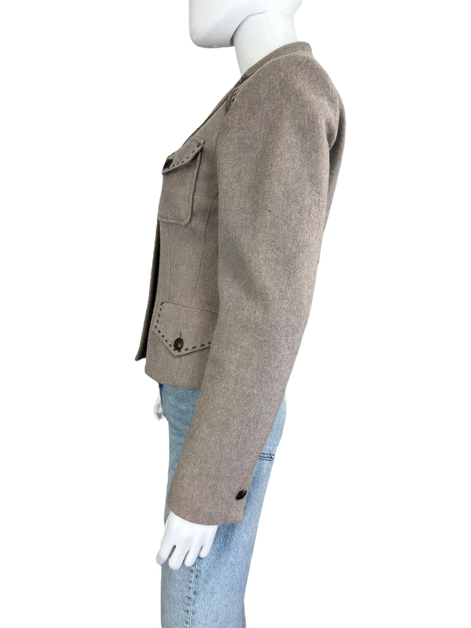Spanner Cropped Beige Button Up Collard Coat Size 4