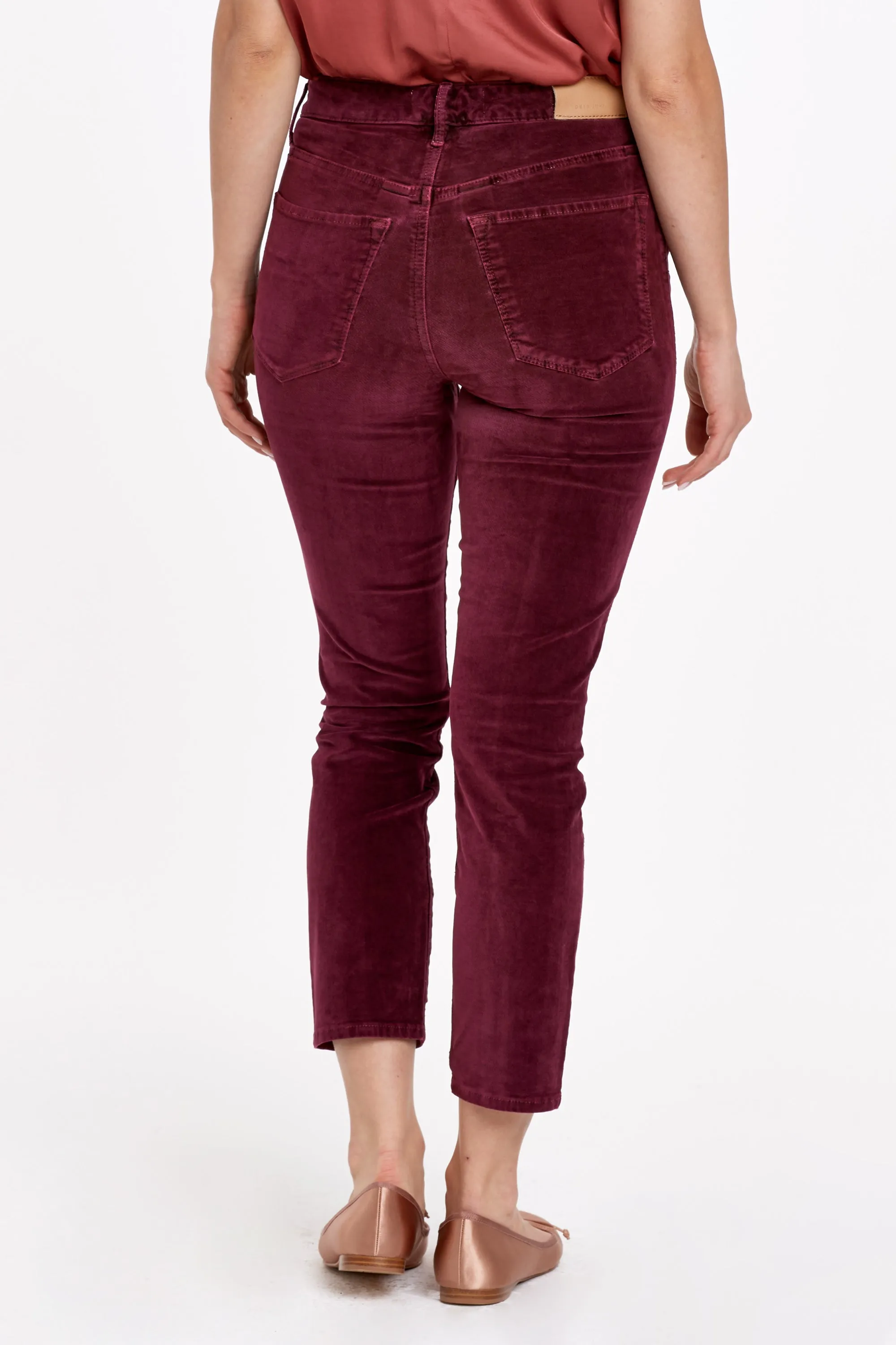 STELLA SUPER HIGH RISE ANKLE SLIM STRAIGHT PANTS BURGUNDY VELVETEEN