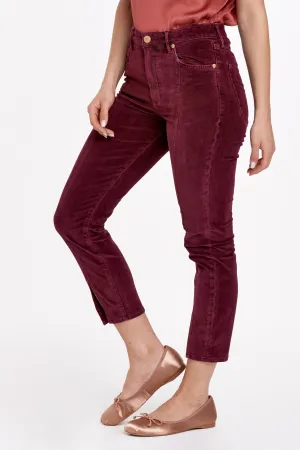 STELLA SUPER HIGH RISE ANKLE SLIM STRAIGHT PANTS BURGUNDY VELVETEEN