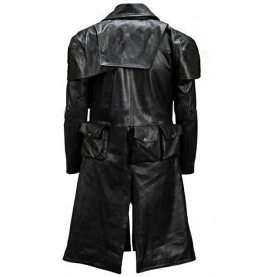 Stylish Leather Trench Coat With 3 Back Pockets
