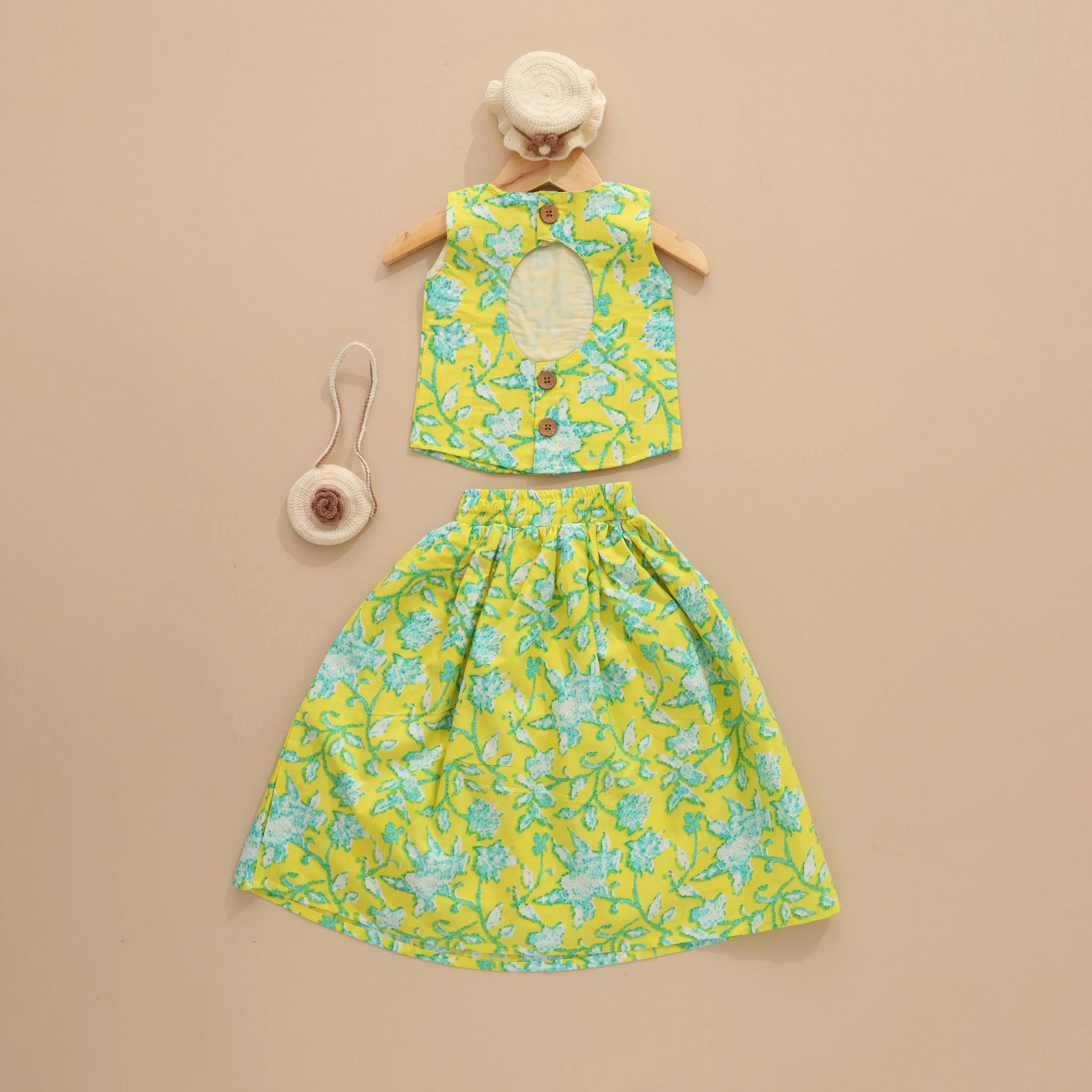 Sunny Garden - Yellow & Green Floral Skirt and Top Set