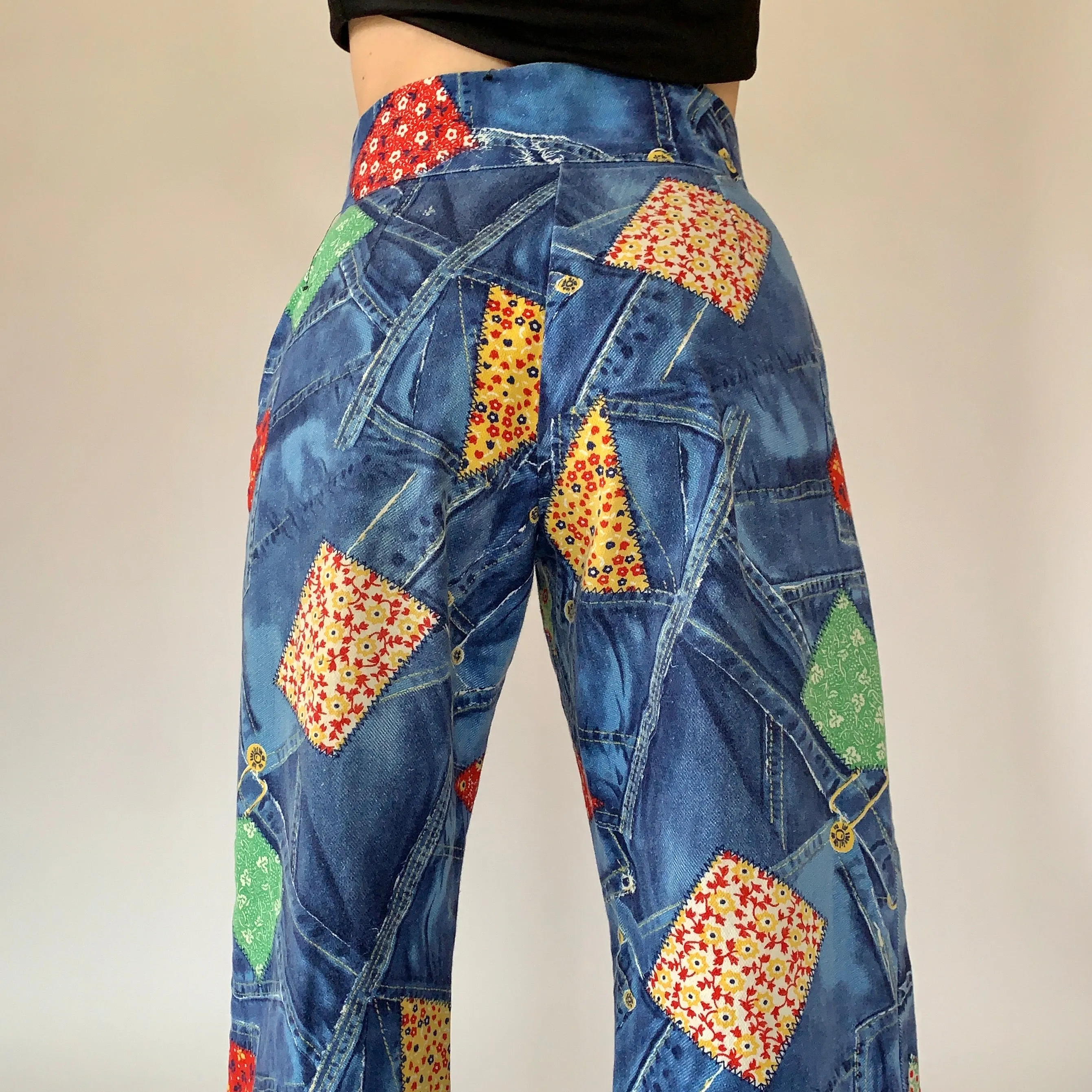 Vintage 1970s Denim Print Jeans