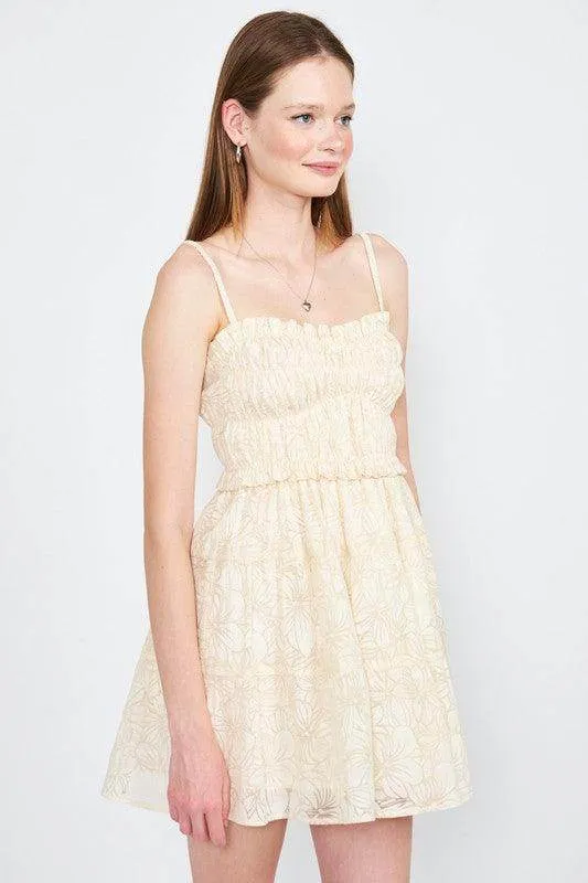 Womens Beige Spaghetti Strap Tiered Mini Dress