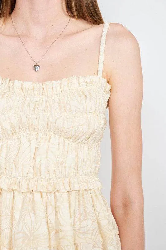 Womens Beige Spaghetti Strap Tiered Mini Dress