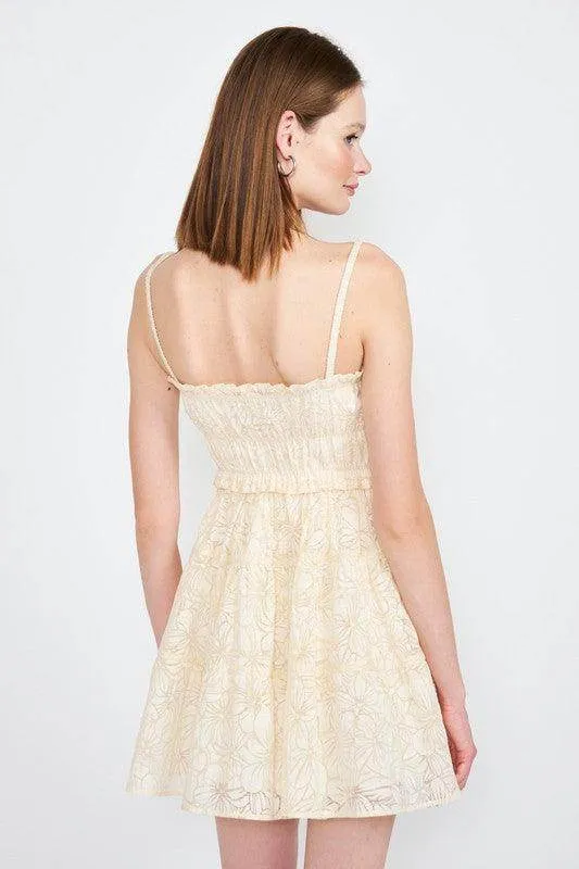 Womens Beige Spaghetti Strap Tiered Mini Dress