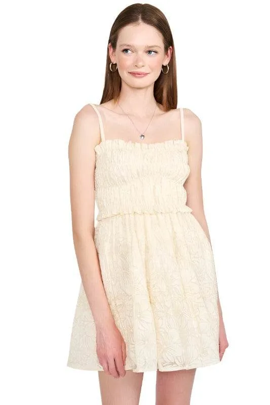 Womens Beige Spaghetti Strap Tiered Mini Dress