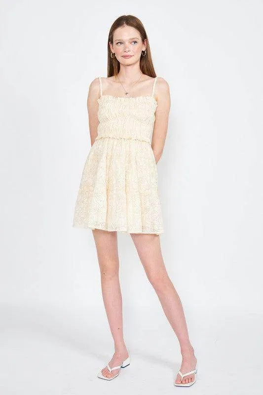 Womens Beige Spaghetti Strap Tiered Mini Dress