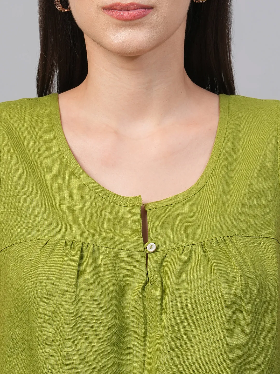 Women's Green Linen Regular Fit Blouse