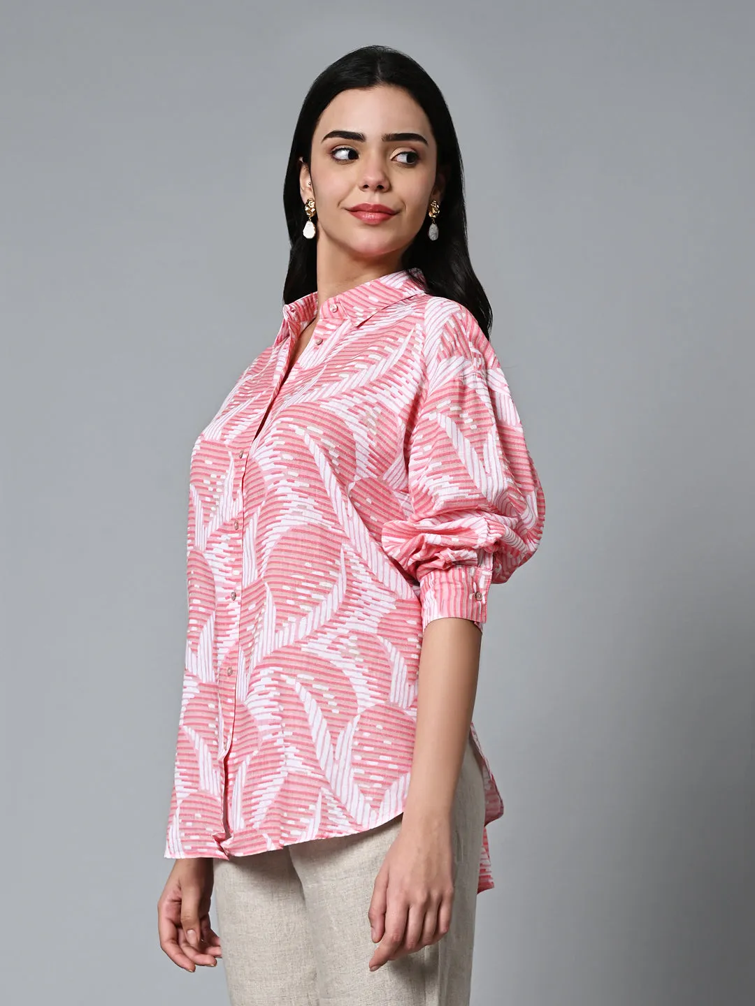 Women's Pink Lyocell Linen Boxy Fit Blouse