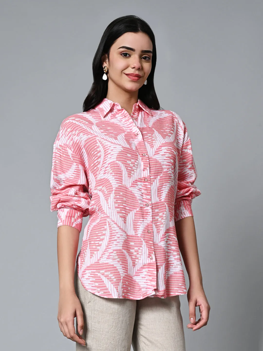 Women's Pink Lyocell Linen Boxy Fit Blouse