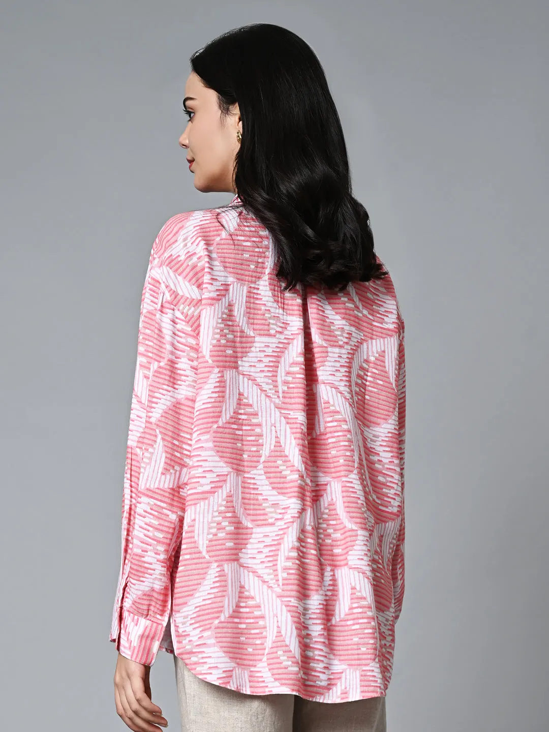 Women's Pink Lyocell Linen Boxy Fit Blouse