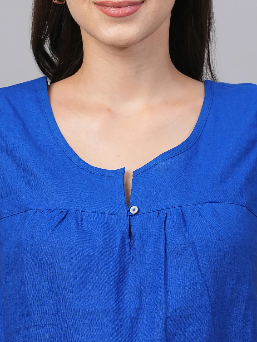 Women's Royalblue Linen Regular Fit Blouse